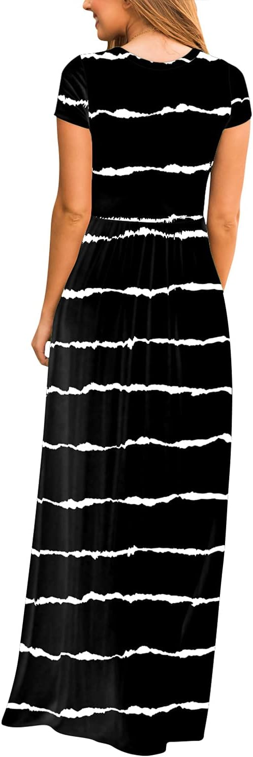 DEARCASE Maxi Dress for Women Short Sleeve Casual Summer Loose Plain Comfy Long Dresses with Pockets