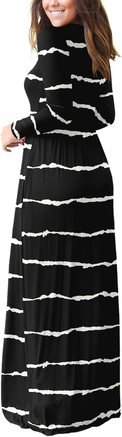 VIISHOW Women's Long Sleeve Loose Plain Maxi Dresses Casual Long Dresses with Pockets