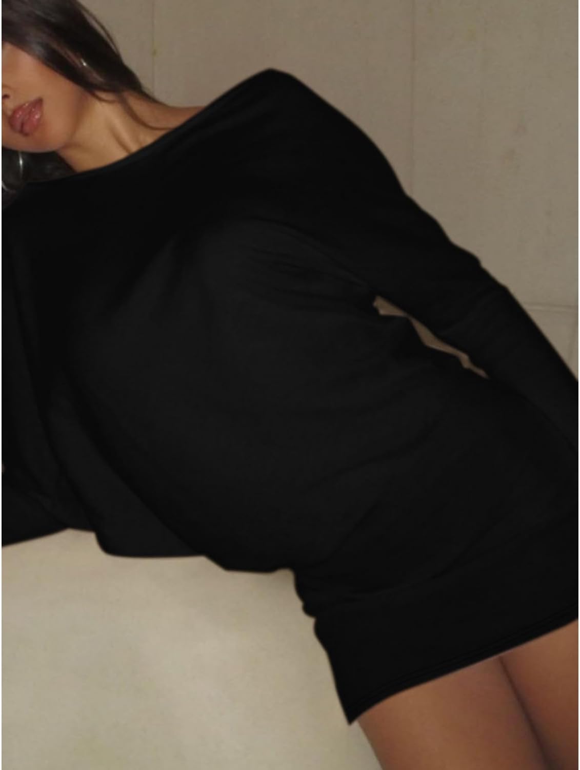 Loose Fit Sheer Dress Batwing Off The Shoulder Long Sleeve Mini Ruched Oversized Casual Streetwear Sexy Dress