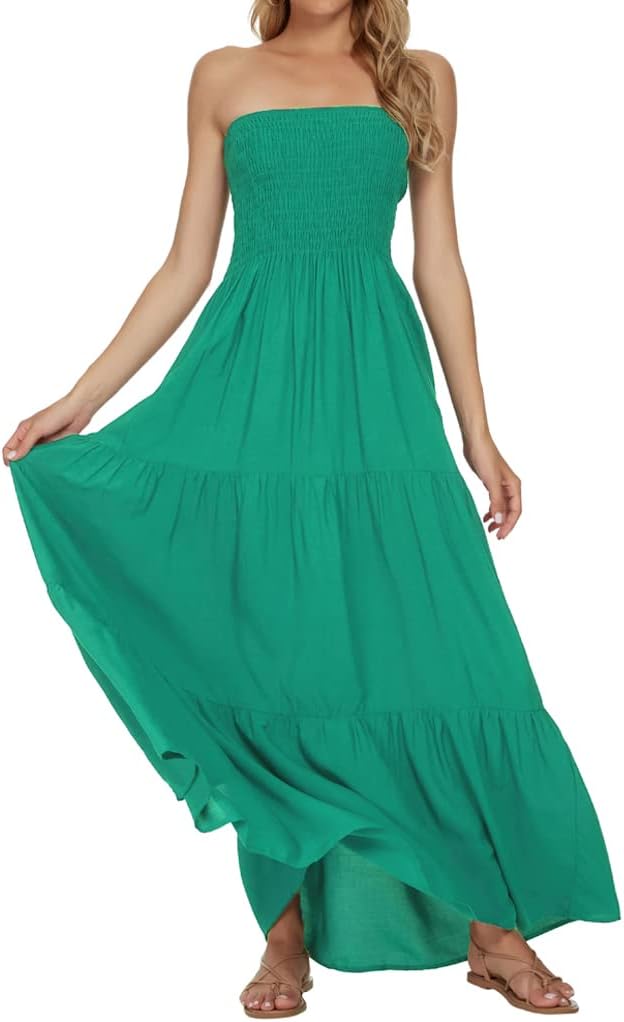 Women's Summer Strapless Tube Top Maxi Dresses Off Shoulder Boho Beach Long Dress