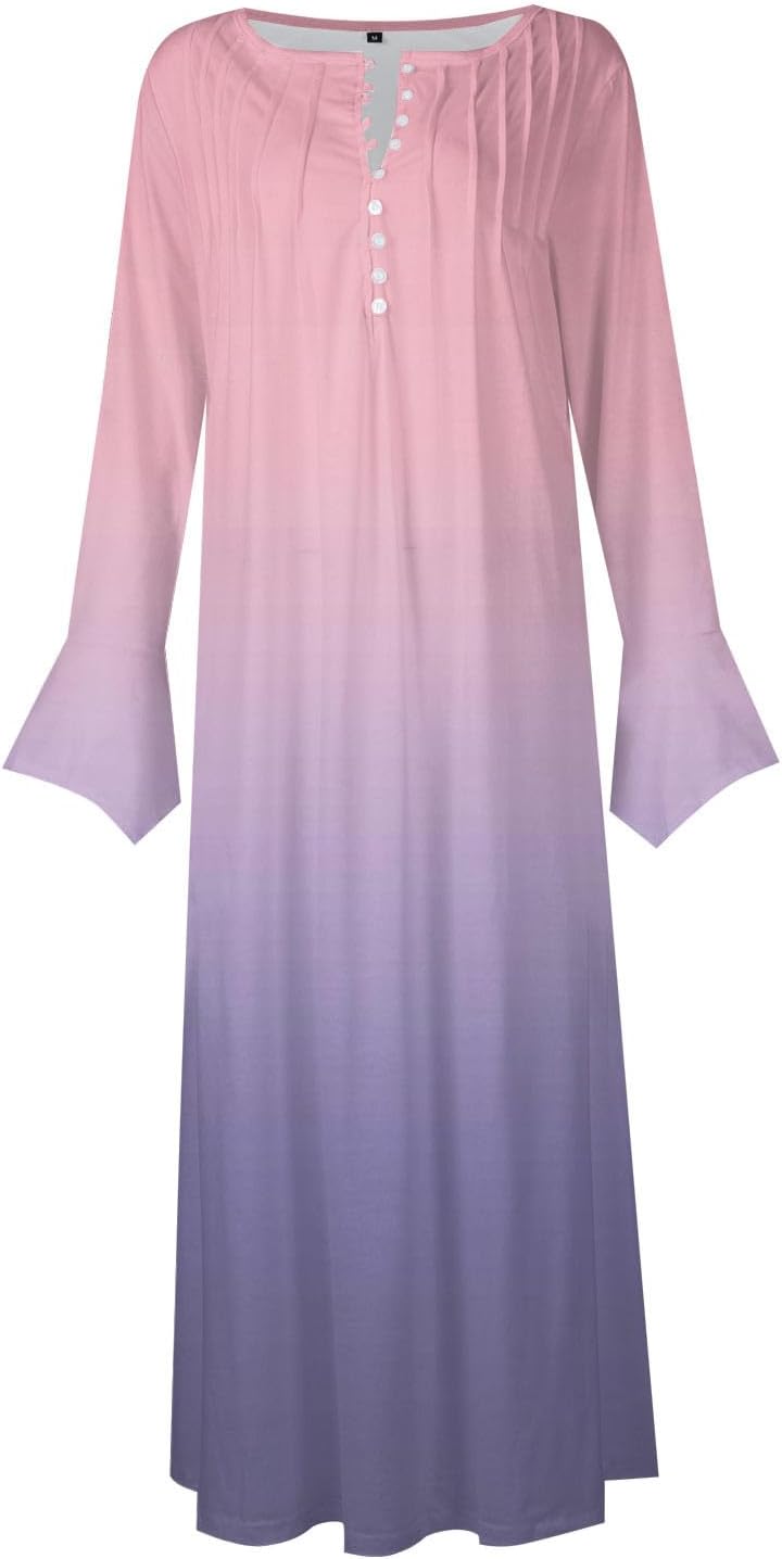 DOPOCQ Fall Women Dresses 2023 Long Sleeve V Neck Plus Size Maxi Dress Boho Dress High Waisted A-Line Dress with Pocket