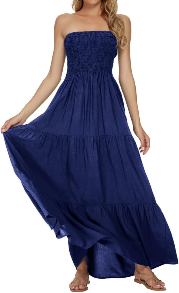 Women's Summer Strapless Tube Top Maxi Dresses Off Shoulder Boho Beach Long Dress