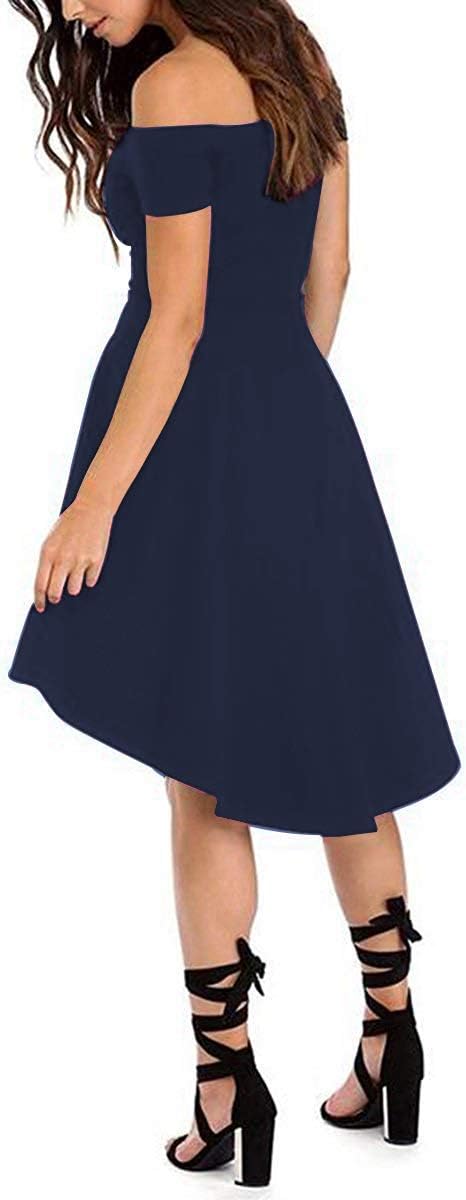 Sarin Mathews Womens Off The Shoulder Short Sleeve High Low Cocktail Skater Dress