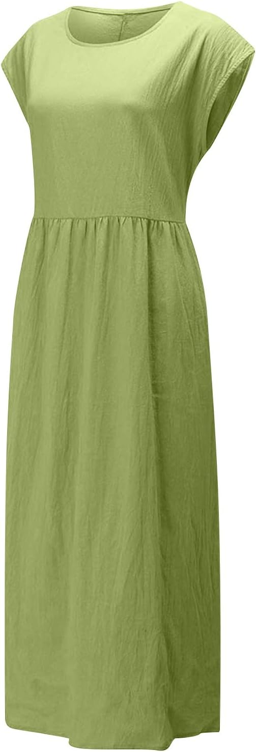 Linen Dresses for Women 2025 Summer Fashion Solid Color Sleeveless Dresses Beach Flowy Maxi Dresses Casual Sundress