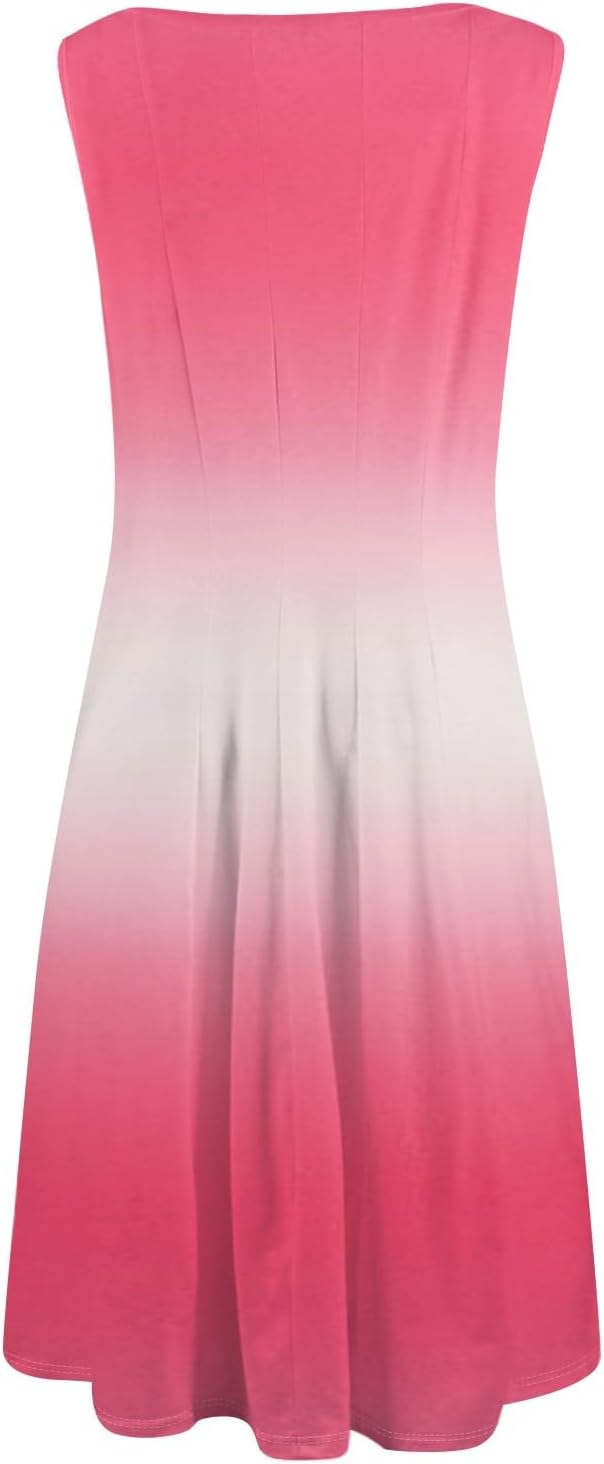 Womens Tank Sundress 2025 Casual Floral Print Tshirt Dress Swing Sleeveless Midi Dress Crewneck Pleated Summer Dresses