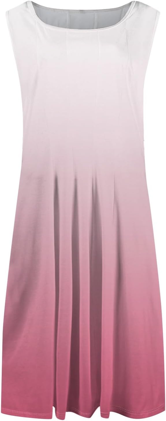 Womens Tank Sundress 2025 Casual Floral Print Tshirt Dress Swing Sleeveless Midi Dress Crewneck Pleated Summer Dresses