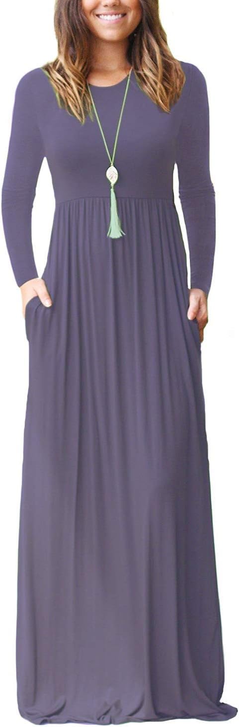 VIISHOW Women's Long Sleeve Loose Plain Maxi Dresses Casual Long Dresses with Pockets