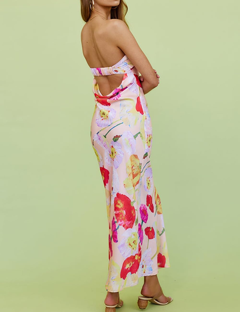 Realtix Satin Silk Backless Tube Tops Maxi Dress for Women Low Back Hollow Out Elegant Strapless Long Dresses Wedding Guest