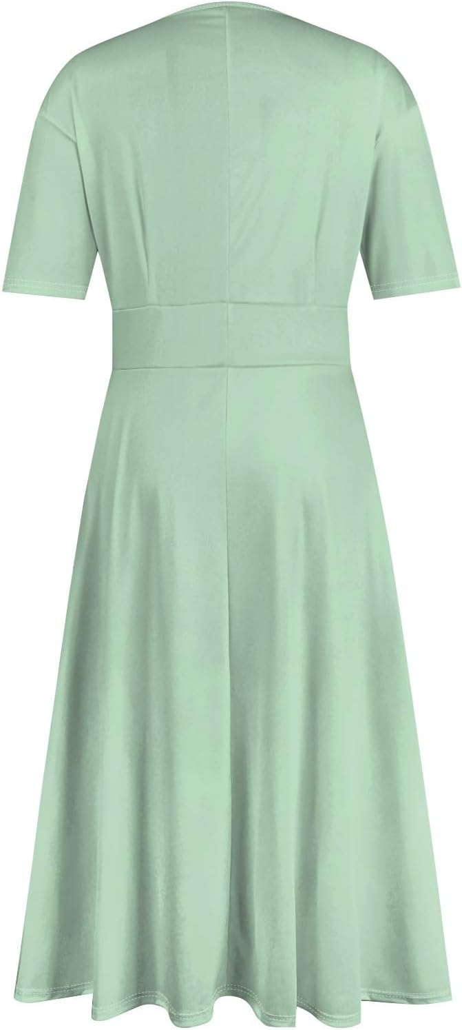 Women's Summer Elegant Cocktail Dress Solid Color Swing V-Neck Party Gown Dresses, S-2XL