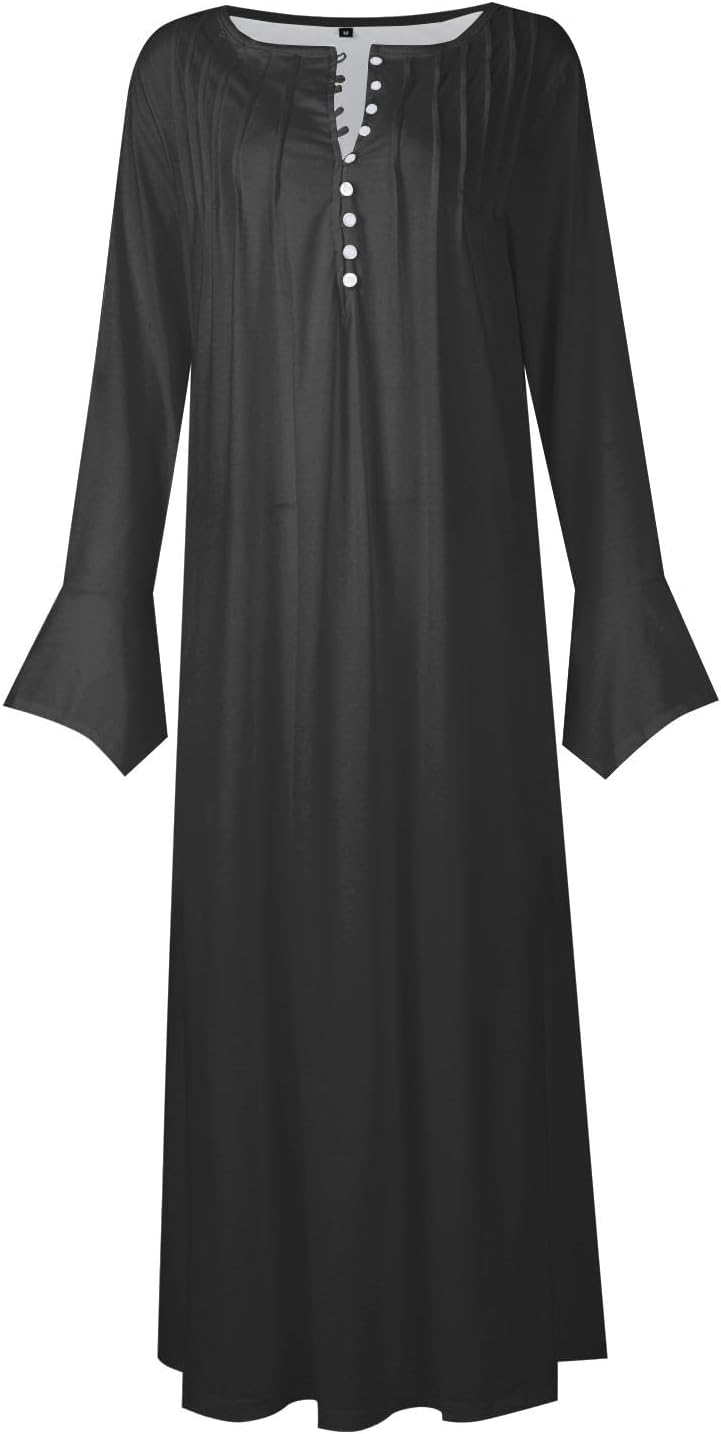 DOPOCQ Fall Women Dresses 2023 Long Sleeve V Neck Plus Size Maxi Dress Boho Dress High Waisted A-Line Dress with Pocket