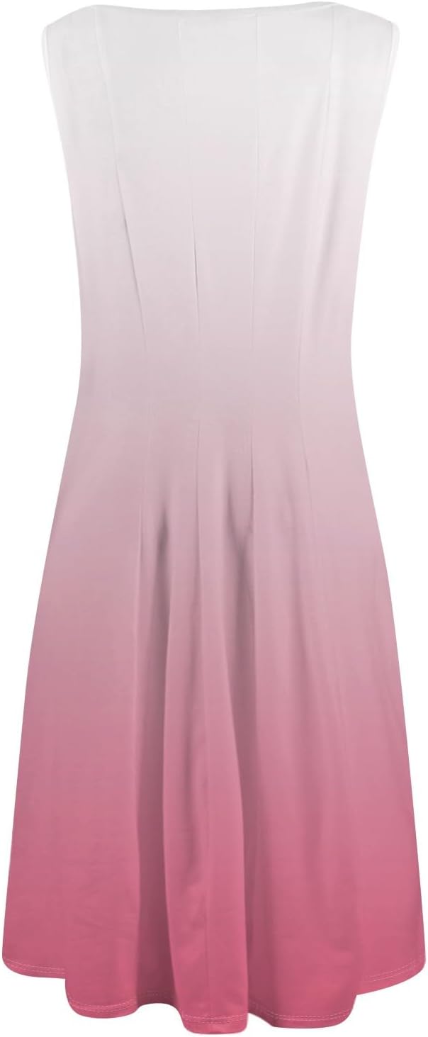 Womens Tank Sundress 2025 Casual Floral Print Tshirt Dress Swing Sleeveless Midi Dress Crewneck Pleated Summer Dresses