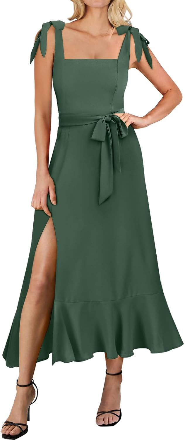 ANRABESS Women's Square Neck Ruffle Split Midi Elegant Formal Wedding Guest Cocktail Bridesmaid Graduation Party Dresses