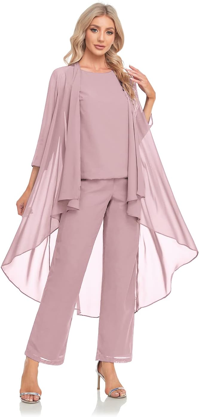 Women's 3 Pieces Chiffon Mother of The Bride Dress with Jacket Chiffon Formal Evening Dresses