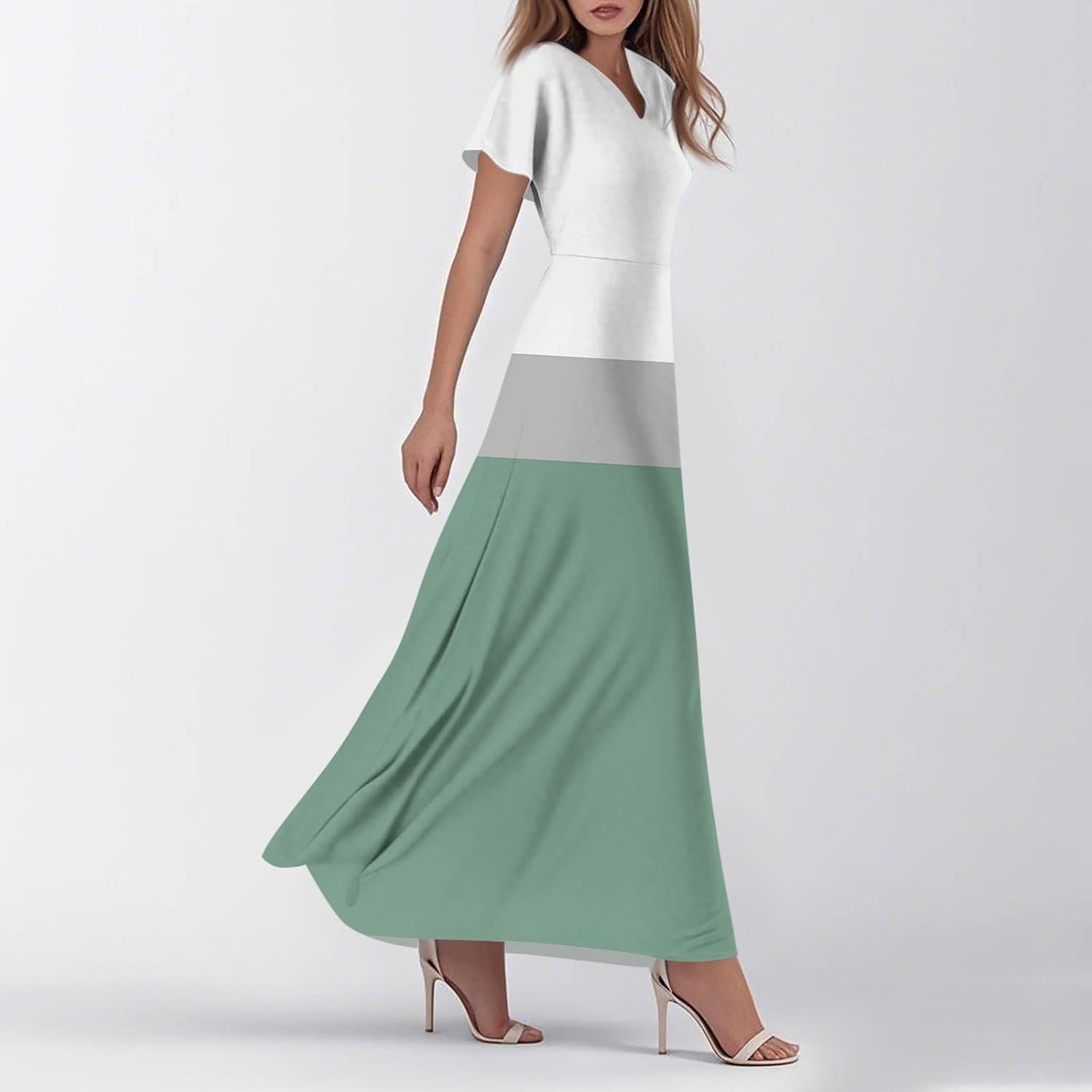 Womens Fashion V Neck Ruffle Short Sleeve Maxi Dress 2025 Summer Elegant Solid Color Flowy A Line Dresses