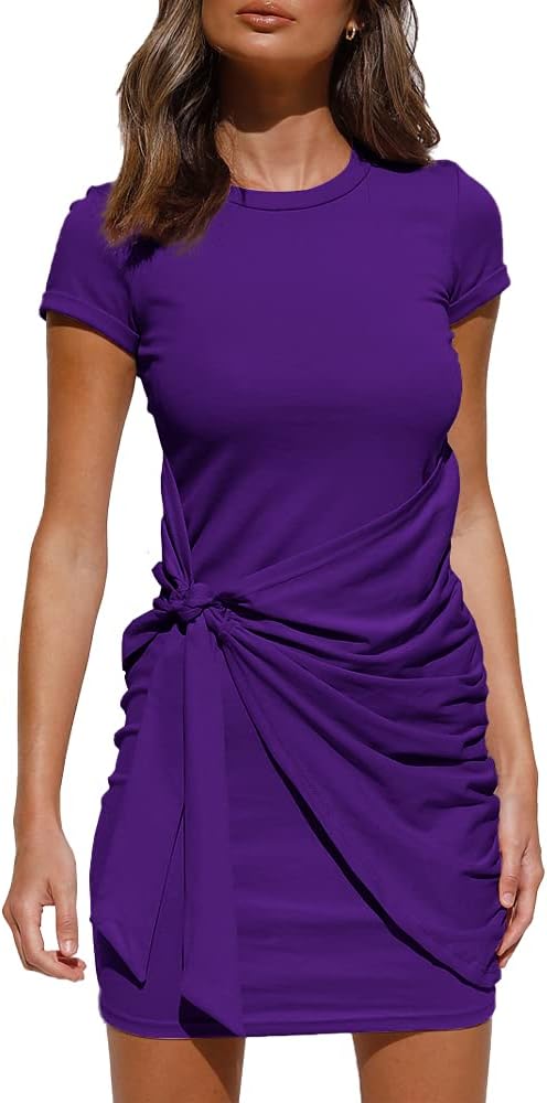 LILLUSORY Womens Casual Short Sleeve T Shirt Dress 2025 Summer Bodycon Wrap Ruched Mini Night Out Sundress