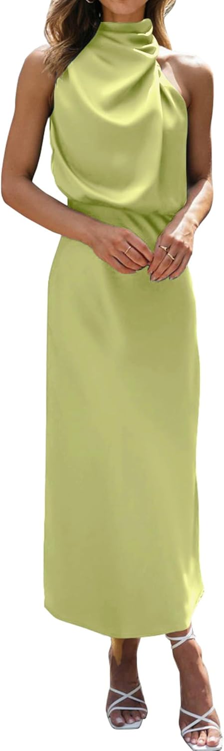 BTFBM Womens Sleeveless Cocktail Dresses Mock Neck Keyhole Elastic High Waist Evening Party Maxi Wedding Guest Dress