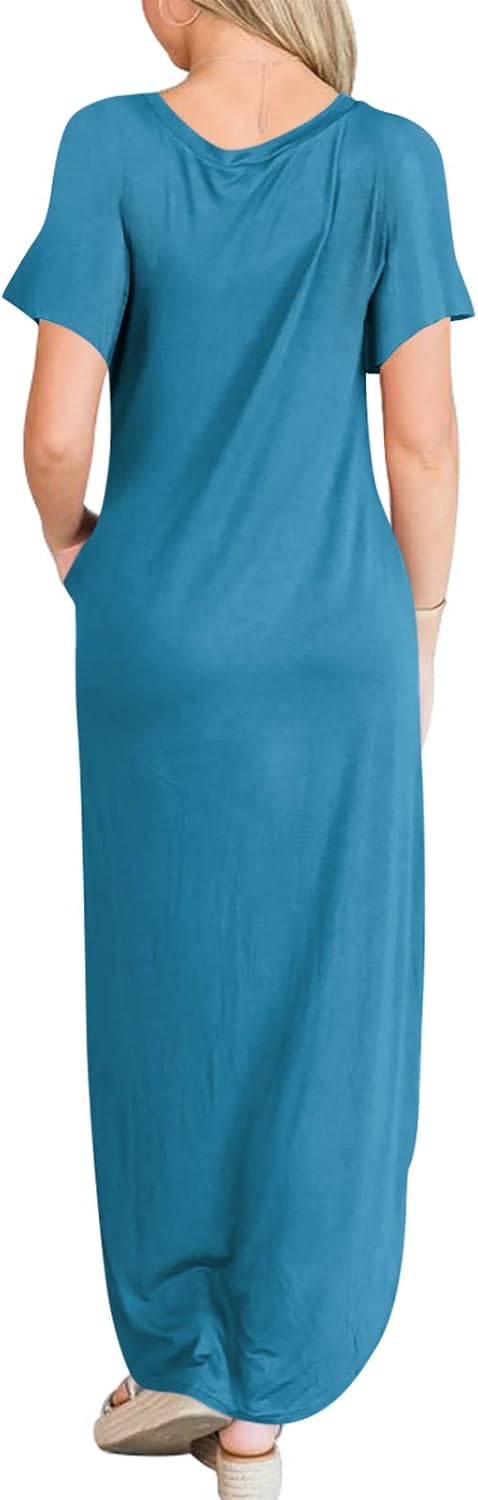 ANRABESS Women's Summer Casual Loose Short Sleeve Long T Shirt Dress Split Maxi Beach Sundress Travel Vacation Outfits