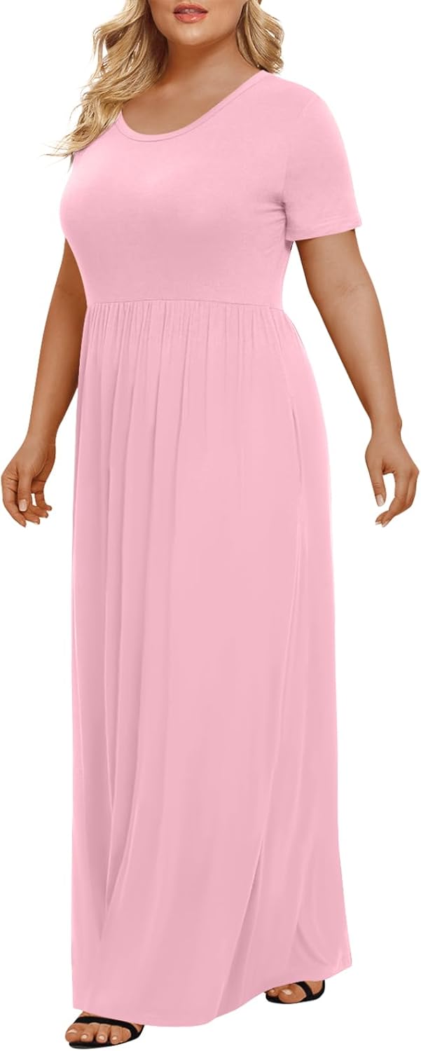 LONGYUAN Women's Plus Size Maxi Dresses for Curvy Women Summer Short Sleeve Casual 2025 Long Dress XL-6XL