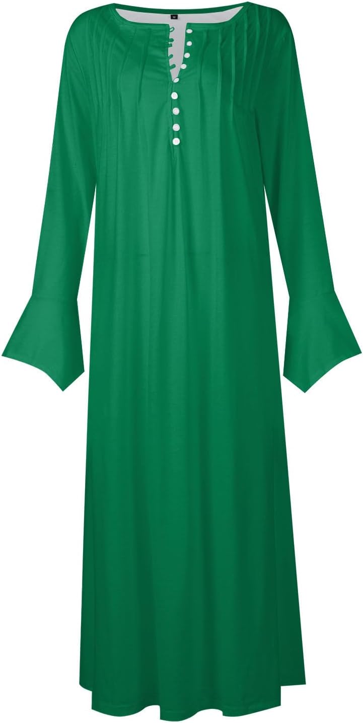 DOPOCQ Fall Women Dresses 2023 Long Sleeve V Neck Plus Size Maxi Dress Boho Dress High Waisted A-Line Dress with Pocket