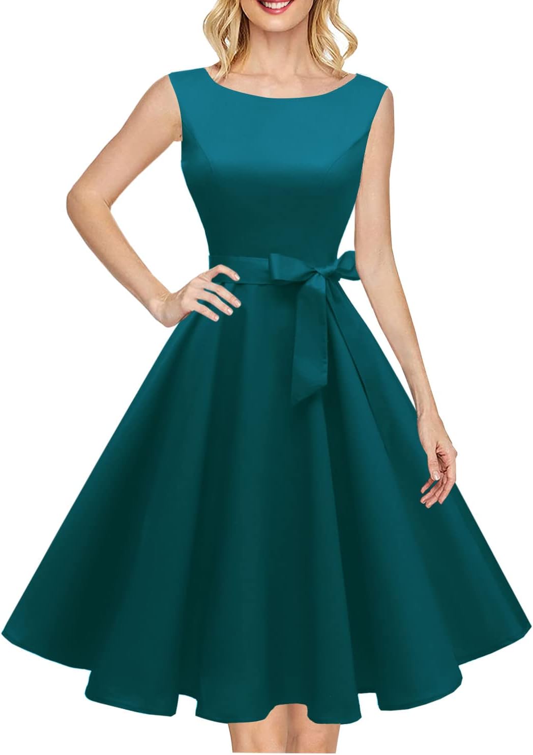 Hanpceirs Women's Boatneck Sleeveless Swing Vintage 1950s Cocktail Dress New