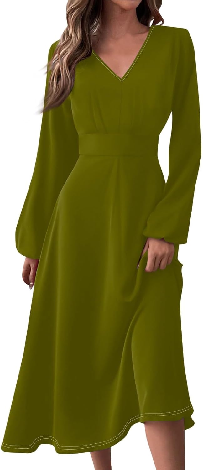 Women's Summer Elegant Cocktail Dress Solid Color Swing V-Neck Party Gown Dresses, S-2XL