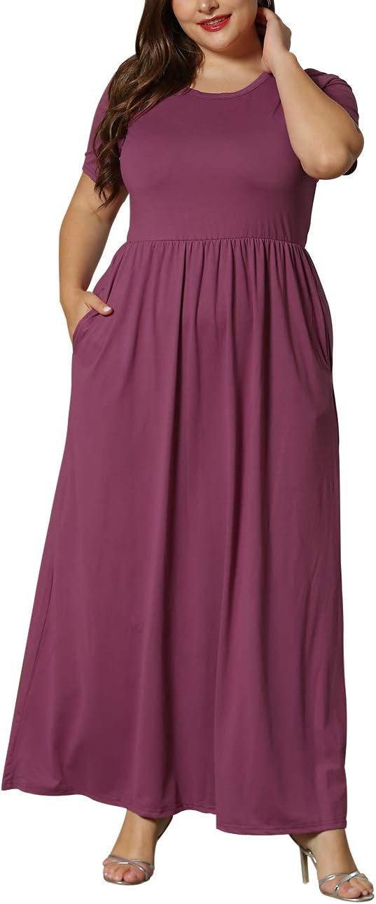 KARALIN Women’s Plus Size Maxi Dresses for Curvy Women Summer Casual Short Sleeve 2025 Long Dress 14W-26W