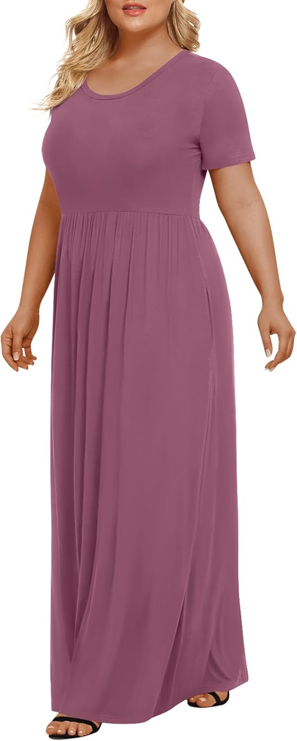 LONGYUAN Women's Plus Size Maxi Dresses for Curvy Women Summer Short Sleeve Casual 2025 Long Dress XL-6XL