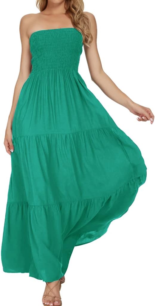 Women's Summer Strapless Tube Top Maxi Dresses Off Shoulder Boho Beach Long Dress