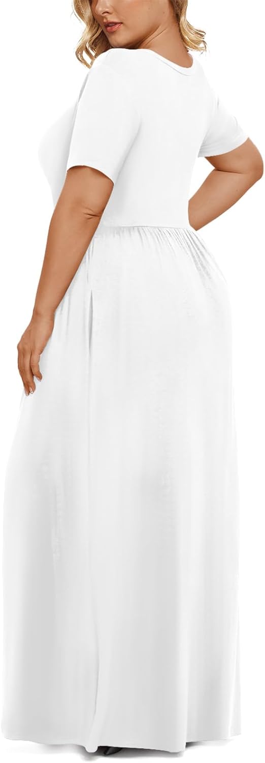 LONGYUAN Women's Plus Size Maxi Dresses for Curvy Women Summer Short Sleeve Casual 2025 Long Dress XL-6XL