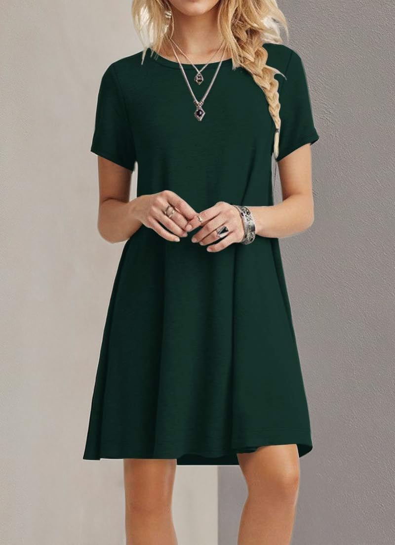 POPYOUNG 2025 Women's Summer Casual T-Shirt Dresses Crew Neck Beach Cover Up Sun Dress