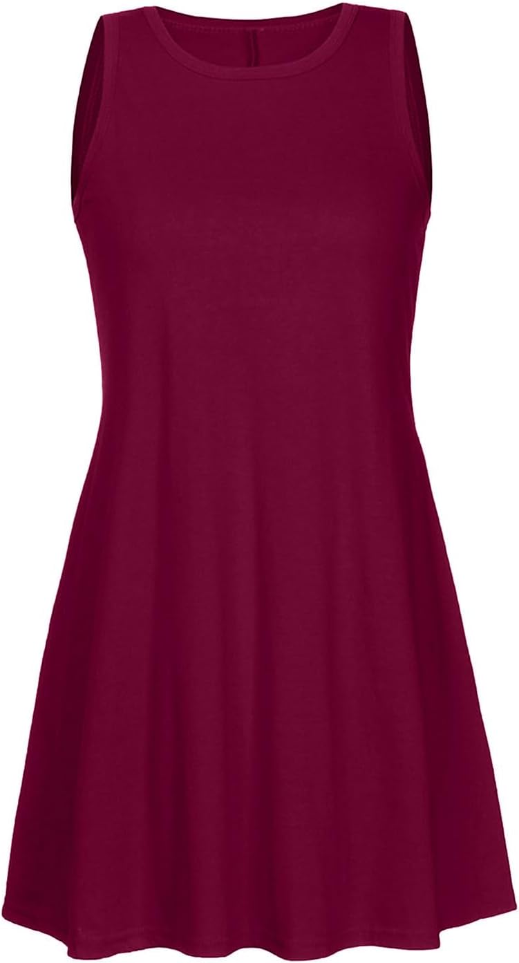 Womens 2025 Boho Beach Dresses Flowy Sleeveless Midi Wedding Dress Cute Crew Neck Summer Tank Sundress with Pockets
