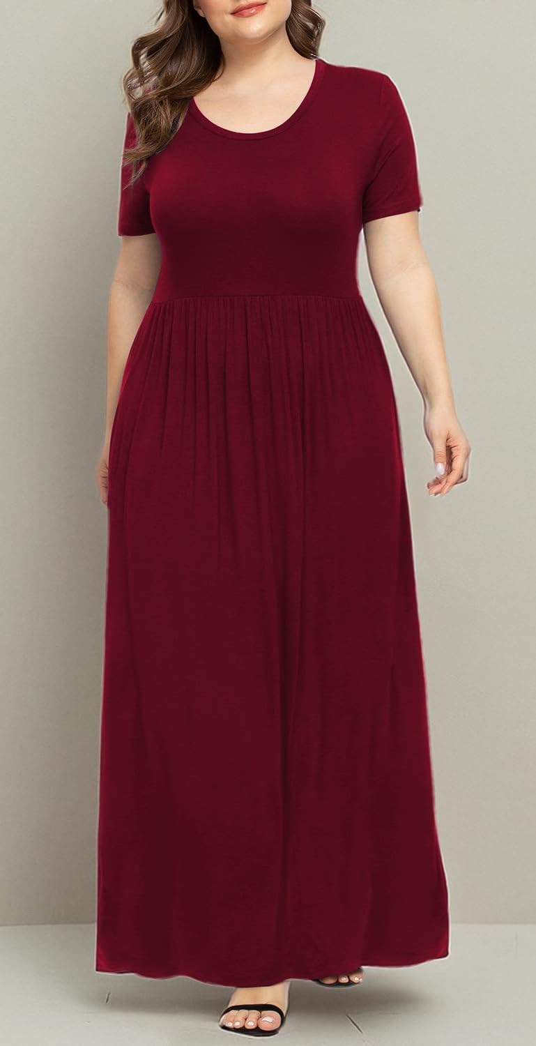 LONGYUAN Women's Plus Size Maxi Dresses for Curvy Women Summer Short Sleeve Casual 2025 Long Dress XL-6XL