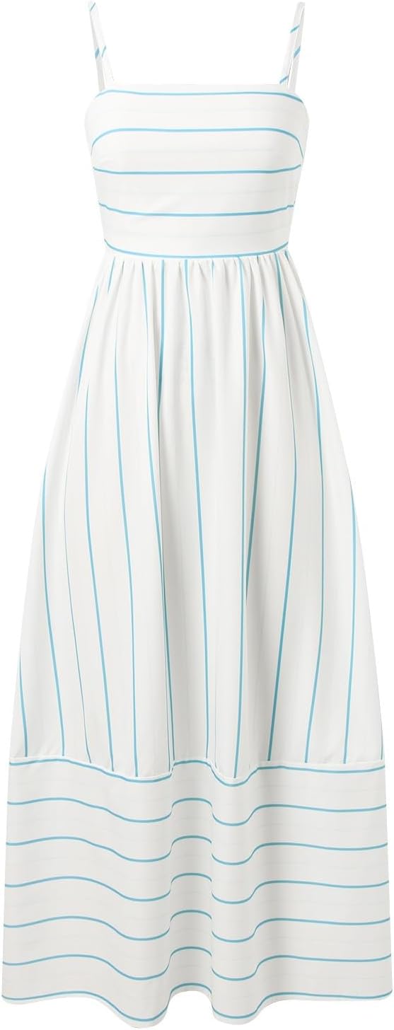 Beach Dresses for Women Summer Striped Back Smocked Maxi Dress Spaghetti Strap Cut Out Flowy A Line Long Sundresses