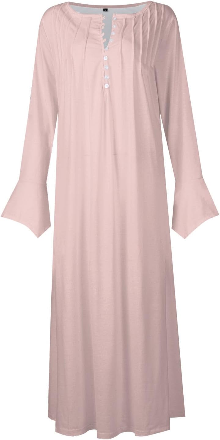 DOPOCQ Fall Women Dresses 2023 Long Sleeve V Neck Plus Size Maxi Dress Boho Dress High Waisted A-Line Dress with Pocket