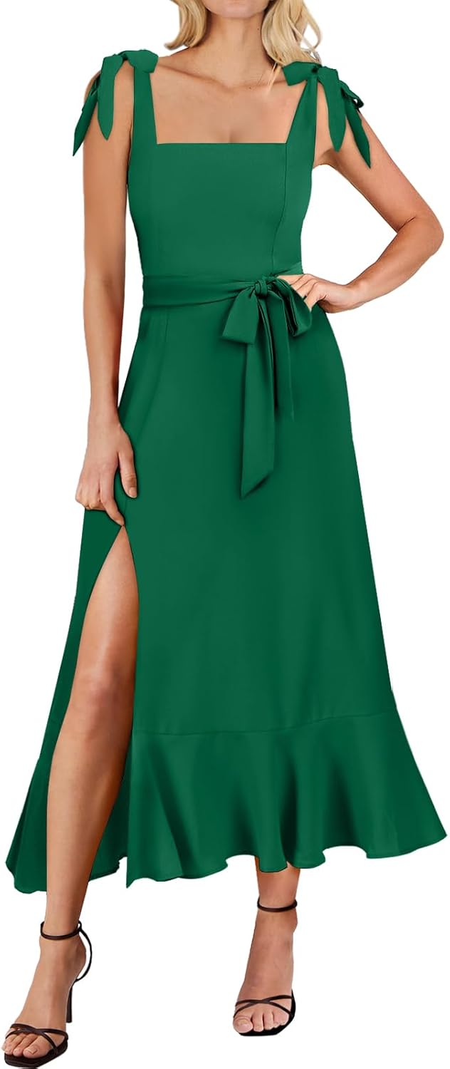 ANRABESS Women's Square Neck Ruffle Split Midi Elegant Formal Wedding Guest Cocktail Bridesmaid Graduation Party Dresses