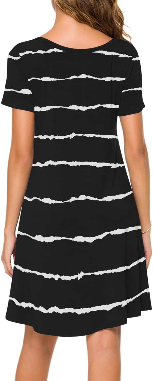POPYOUNG 2025 Women's Summer Casual T-Shirt Dresses Crew Neck Beach Cover Up Sun Dress
