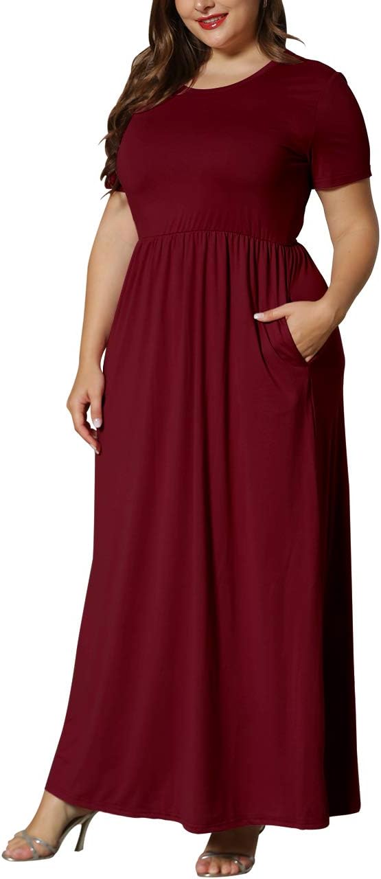 KARALIN Women’s Plus Size Maxi Dresses for Curvy Women Summer Casual Short Sleeve 2025 Long Dress 14W-26W