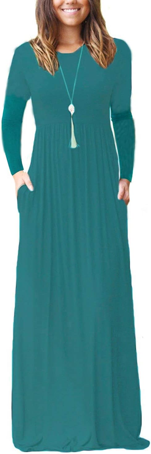 VIISHOW Women's Long Sleeve Loose Plain Maxi Dresses Casual Long Dresses with Pockets