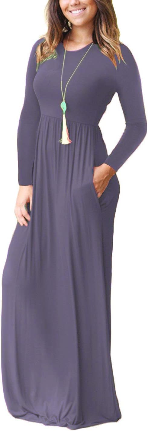 VIISHOW Women's Long Sleeve Loose Plain Maxi Dresses Casual Long Dresses with Pockets