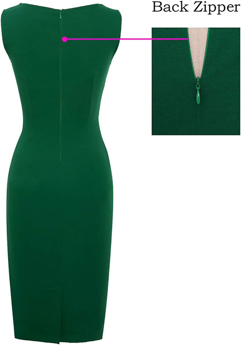 VFSHOW Womens Elegant Slim Front Zipper up Work Business Office Party Sheath Dress