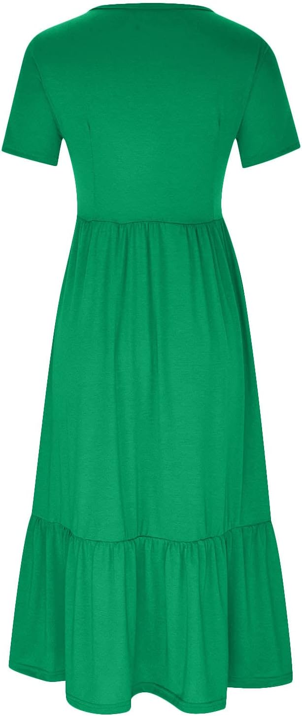 XUNRYAN Summer Dresses for Women 2024 Casual Calf Length Maxi Dress Pleated Flowy Tiered Swing Beach Sundress with Pockets