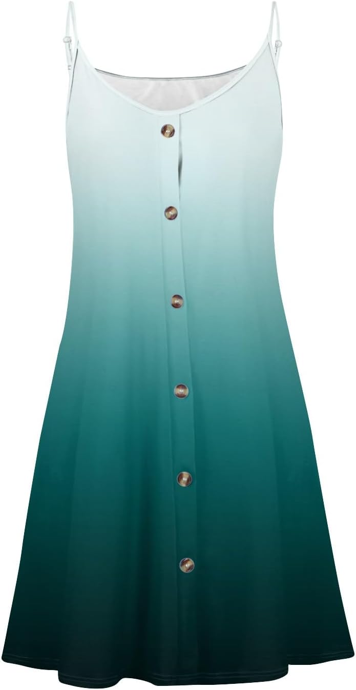 Womens Summer Dresses Spaghetti Strap Button Sleeveless Beach Cover Up Casual Beach Sundresses Solid Flowy Mini Dress