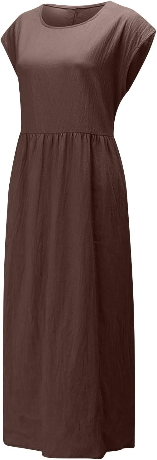 Linen Dresses for Women 2025 Summer Fashion Solid Color Sleeveless Dresses Beach Flowy Maxi Dresses Casual Sundress