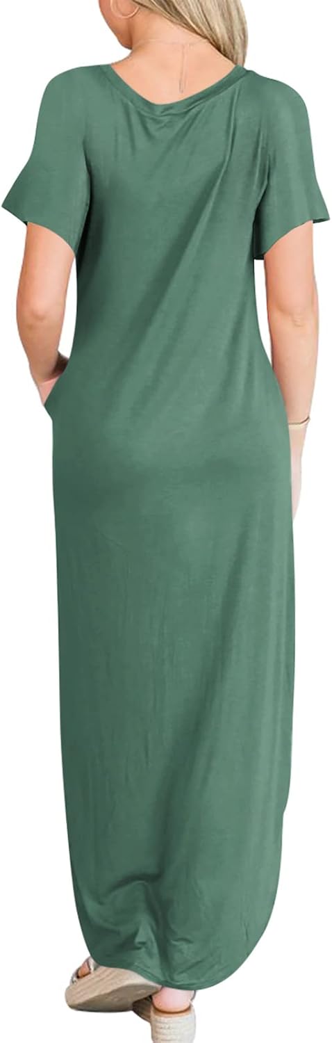 ANRABESS Women's Summer Casual Loose Short Sleeve Long T Shirt Dress Split Maxi Beach Sundress Travel Vacation Outfits
