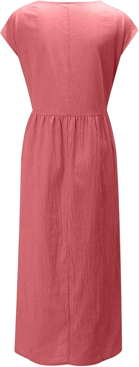 Linen Dresses for Women 2025 Summer Fashion Solid Color Sleeveless Dresses Beach Flowy Maxi Dresses Casual Sundress