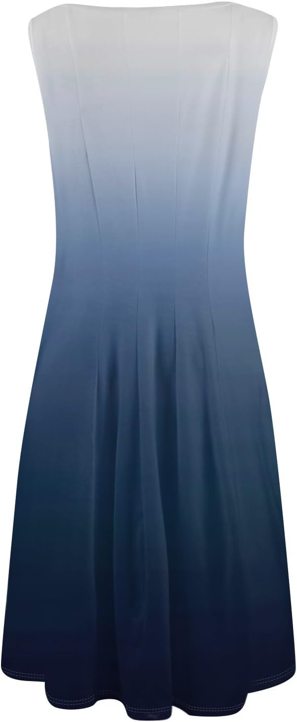 Womens Tank Sundress 2025 Casual Floral Print Tshirt Dress Swing Sleeveless Midi Dress Crewneck Pleated Summer Dresses