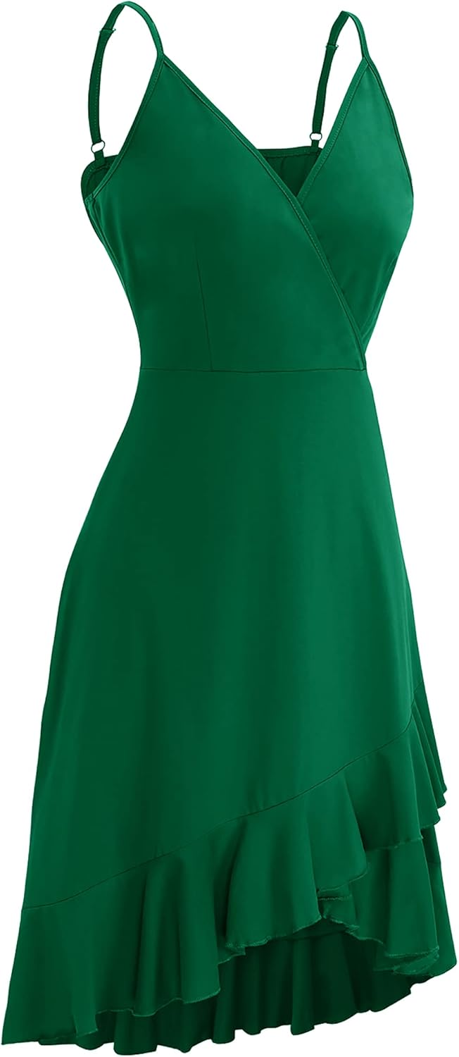 ULTRANICE Womens Summer Dresses Floral V Neck Ruffled Hem Spaghetti Spring Casual Beach Outfits Flowy Wrap Sun Dress