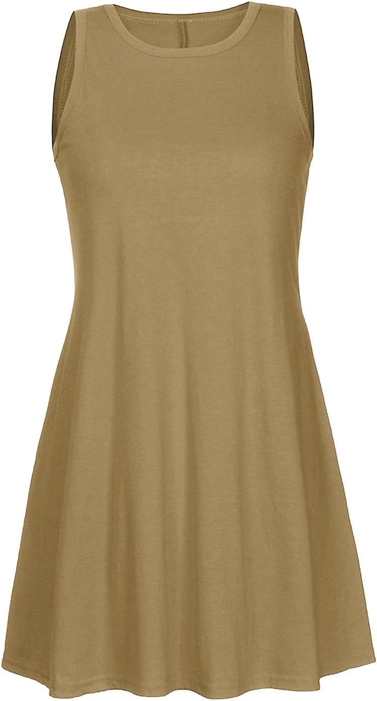 Womens 2025 Boho Beach Dresses Flowy Sleeveless Midi Wedding Dress Cute Crew Neck Summer Tank Sundress with Pockets