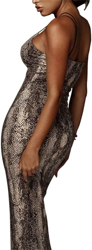 PRIMODA Women's Sexy Neon Asymmetrical Spaghetti Strap Dress Deep V-Neck Sleeveless Bodycon Midi Club Dress