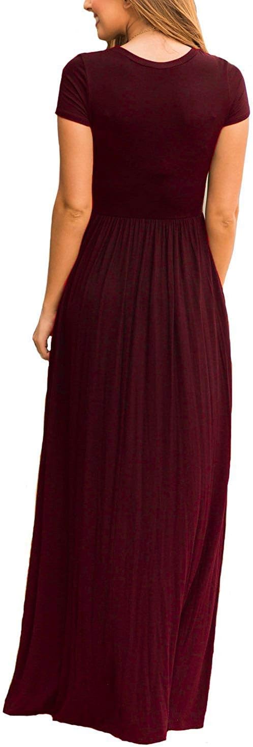 DEARCASE Maxi Dress for Women Short Sleeve Casual Summer Loose Plain Comfy Long Dresses with Pockets